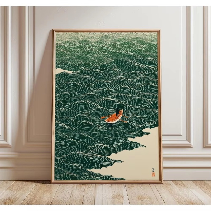 レトロな日本の森と鯉の禅水彩画キャンバスポスター抽象的な太陽 - Home Decor Vietnam のレビューと価格