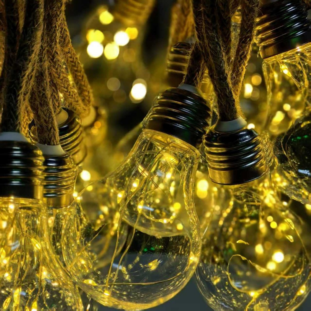 5M10LED ヴィンテージ麻ロープエジソン電球ストリングラ - Rope Light Decoration のレビューと価格
