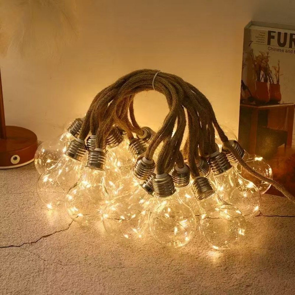 5M10LED ヴィンテージ麻ロープエジソン電球ストリングラ - Rope Light Decoration のレビューと価格