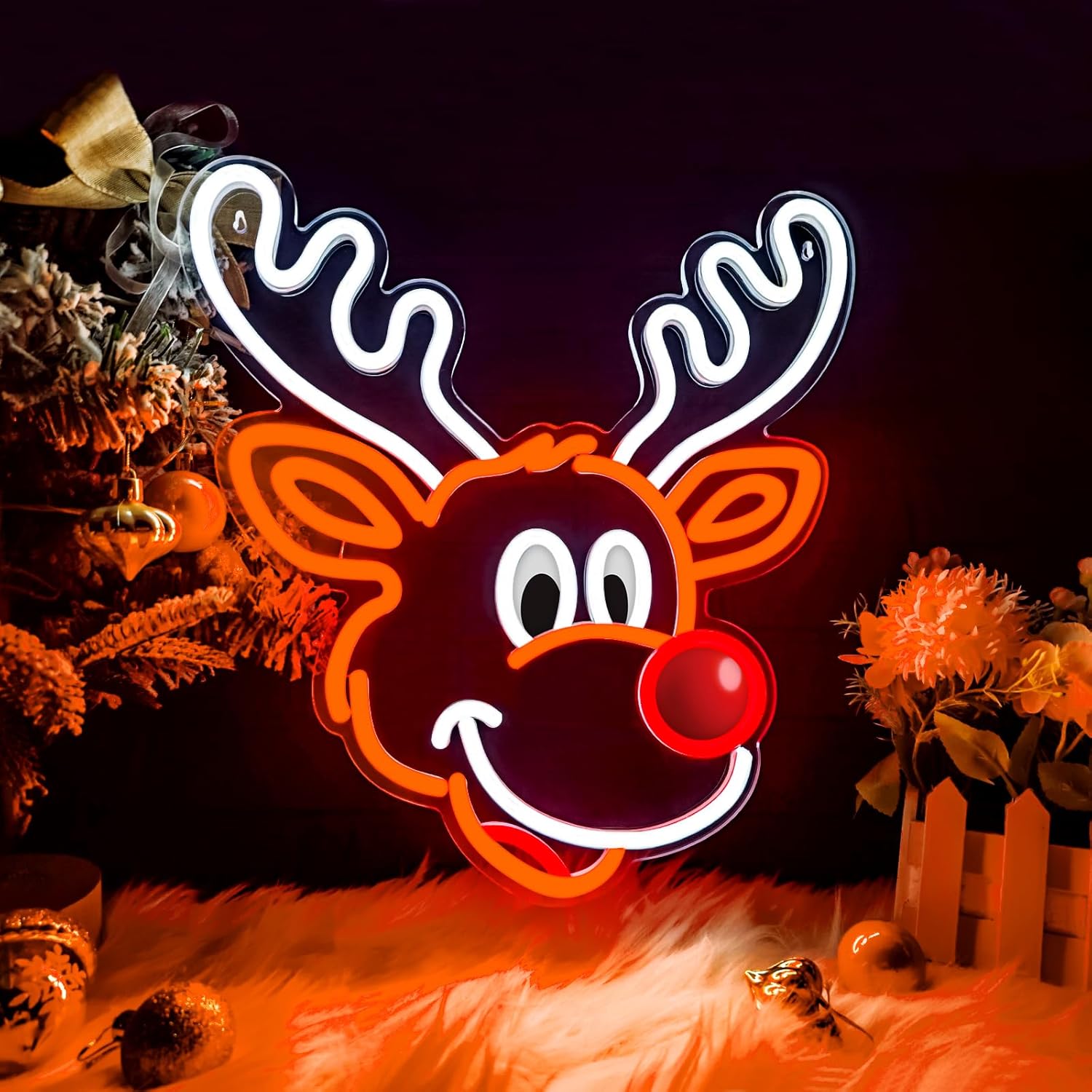 かわいいクリスマスのトナカイネオンサイン、赤い鼻のLEDライ - Home Xmas Decor Ideas のレビューと価格