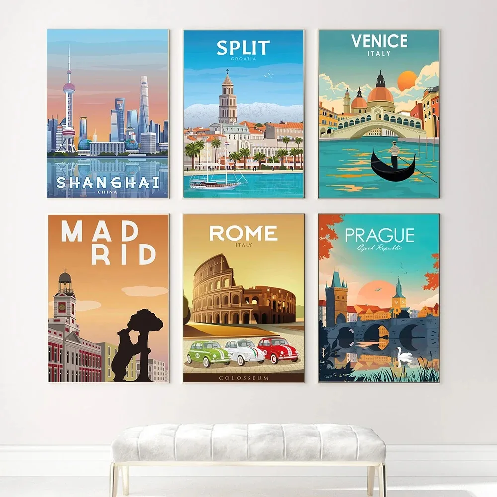観光都市風景上海ベトナムマドリードローマ壁装飾ポスター現代ア - Home Decor Vietnam のレビューと価格