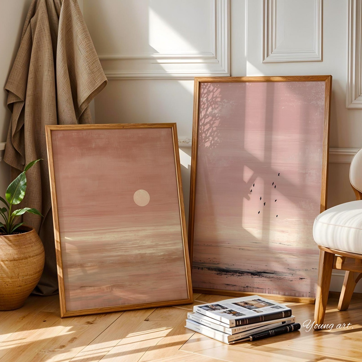 2 ピース/セット日本ピンクサンセット抽象キャンバスプリント - Home Decor Vietnam のレビューと価格