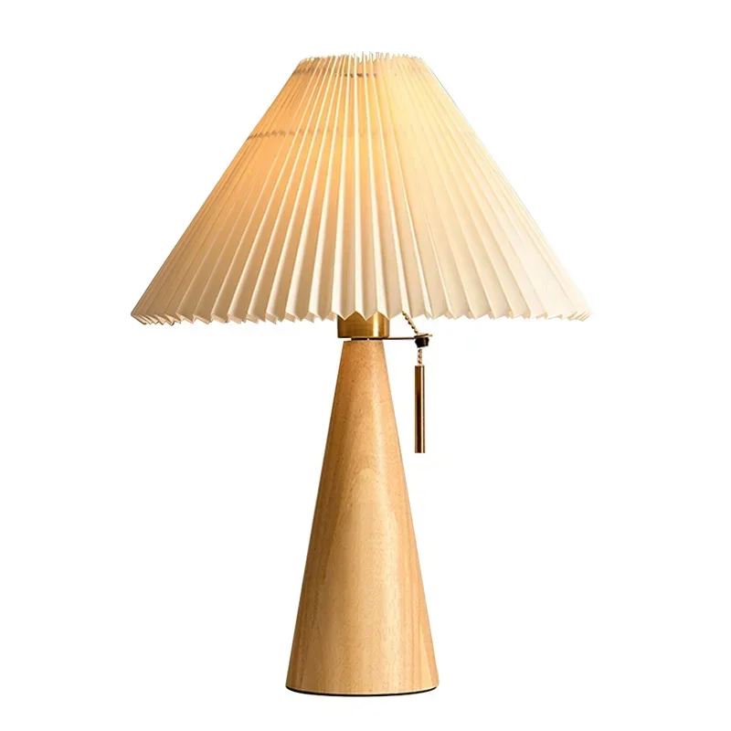 レトロプリーツテーブルランプ北欧無垢材ライト研究読書用寝室の - Home Decor Light のレビューと価格