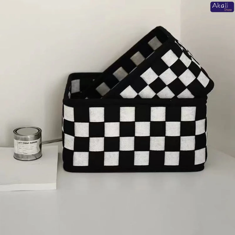 2026黒と白のチェック柄収納バスケットデスクトップ化粧品収 - Home Decor Organizer のレビューと価格