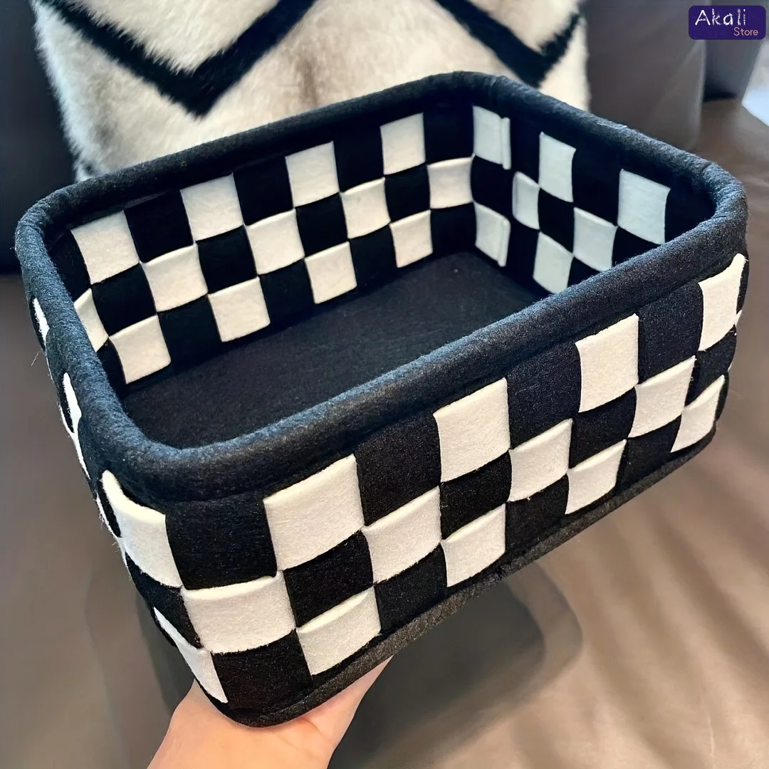 2026黒と白のチェック柄収納バスケットデスクトップ化粧品収 - Home Decor Organizer のレビューと価格