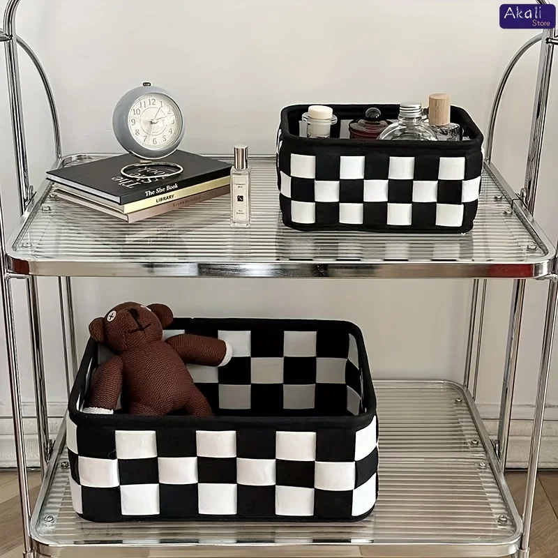 2026黒と白のチェック柄収納バスケットデスクトップ化粧品収 - Home Decor Organizer のレビューと価格