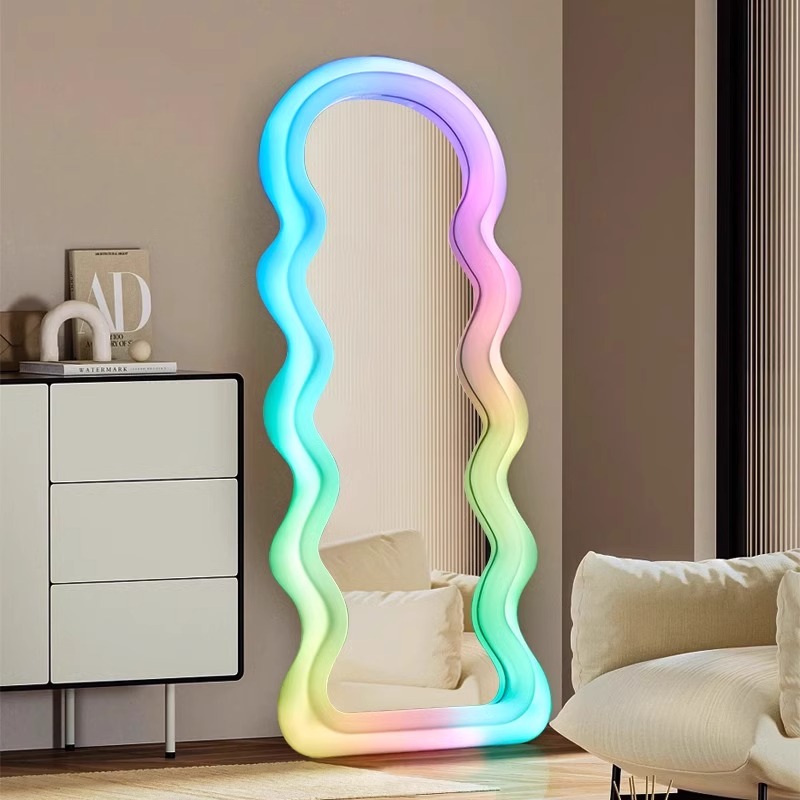 韓国スタイルライトミラー波状光ファンキー美的全身ミラーリビン - Home Decor Minimalist Style のレビューと価格