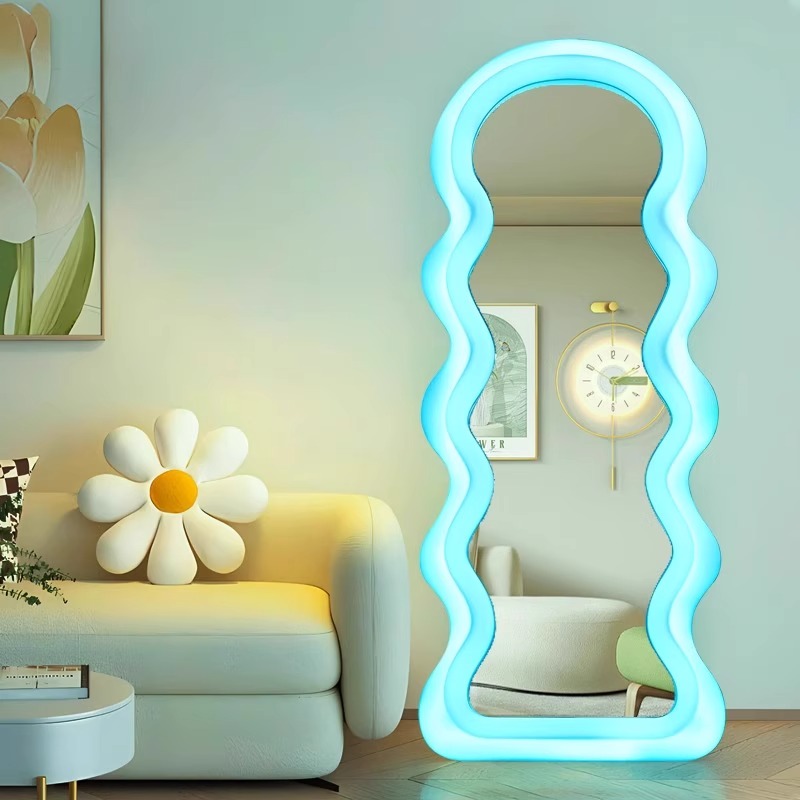 韓国スタイルライトミラー波状光ファンキー美的全身ミラーリビン - Home Decor Minimalist Style のレビューと価格