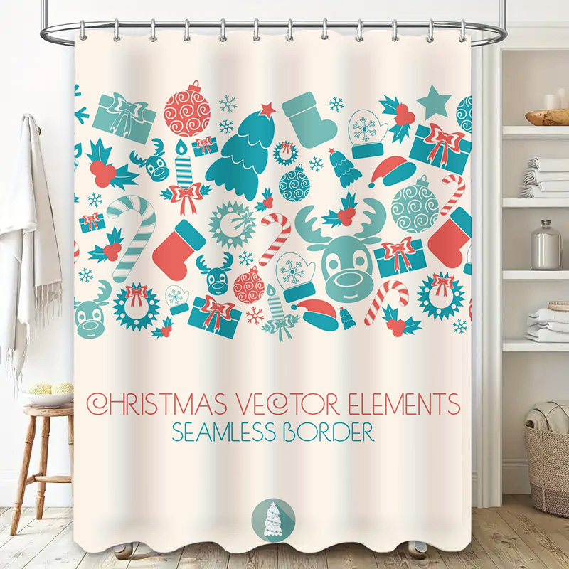 クリスマスシャワーカーテン、お祝いのホリデーパターン、クリス - Home Xmas Decor Ideas のレビューと価格