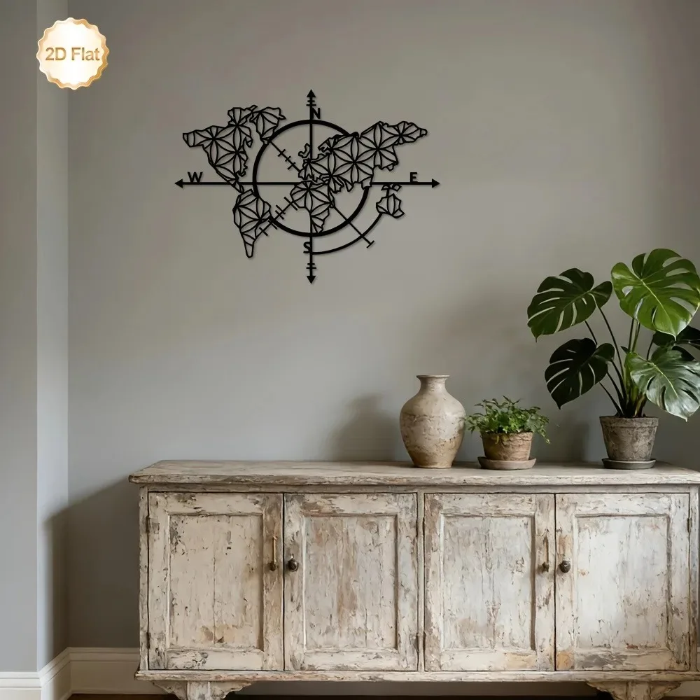 ブランドメタルウォールアート 鉄製コンパス 世界地図彫刻 2 - Home Decor Brand のレビューと価格