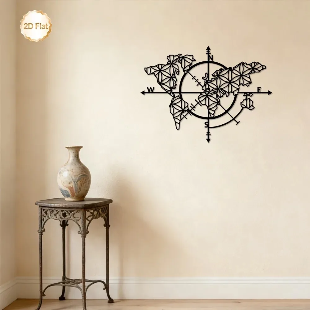 ブランドメタルウォールアート 鉄製コンパス 世界地図彫刻 2 - Home Decor Brand のレビューと価格