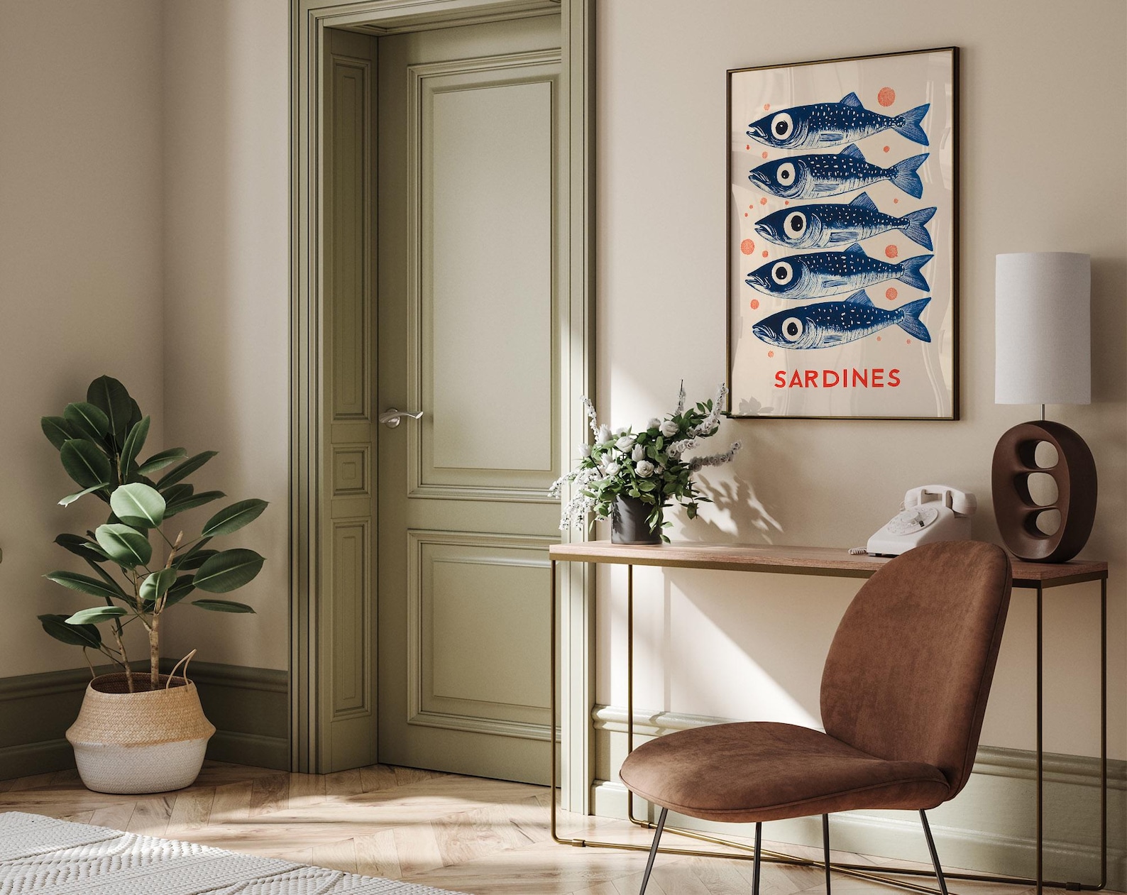 ヴィンテージイワシキャンバスウォールアートポスター - フレ - Home Decor Minimalist Style のレビューと価格